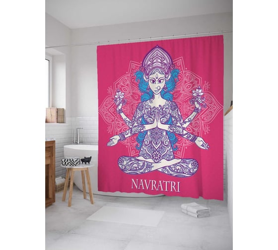 Штора (занавеска) для ванной JoyArty "Многорукий дух" из сатена, 180х200 см с крючками, sc_18788 1