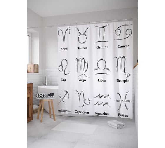 Штора (занавеска) для ванной JoyArty "Звездный зодиак" из сатена, 180х200 см с крючками, sc_18682 1