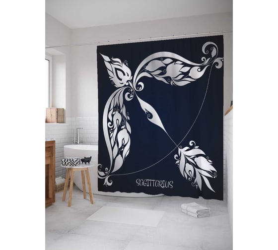 Штора (занавеска) для ванной JoyArty "Прямое попадание" из сатена, 180х200 см с крючками, sc_18701 1