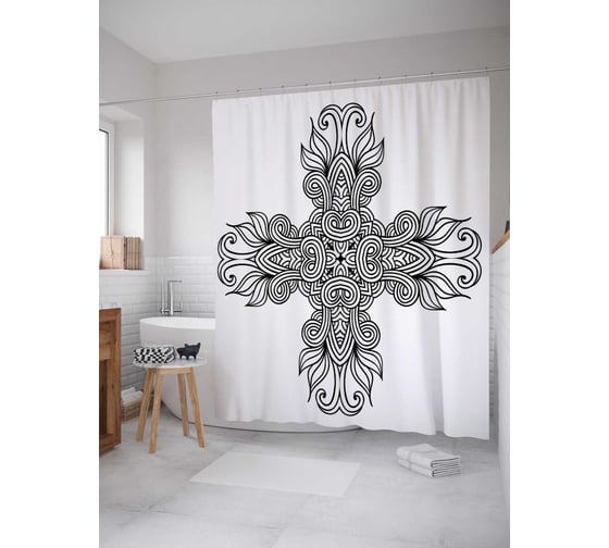 Штора (занавеска) для ванной JoyArty "Цветочные языки" из сатена, 180х200 см с крючками, sc_18616 1