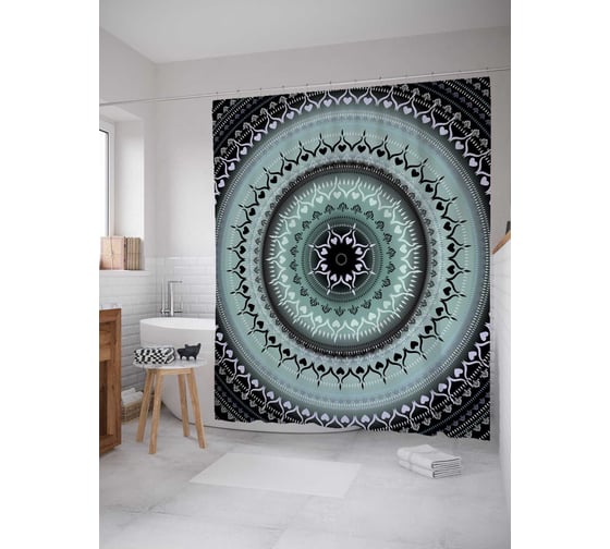 Штора (занавеска) для ванной JoyArty "Бесконечный цветок" из сатена, 180х200 см с крючками, sc_21208 1