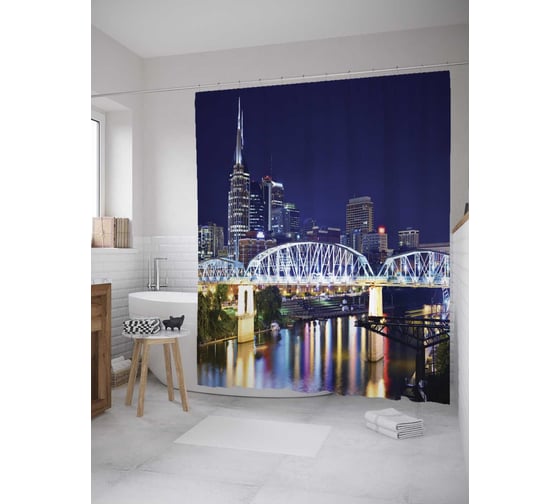 Штора (занавеска) для ванной JoyArty "Яркий городской мост" из сатена, 180х200 см с крючками, sc_12214 1
