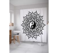 Штора (занавеска) для ванной JoyArty "Цветочный Инь и ян" из сатена, 180х200 см с крючками, sc_18606