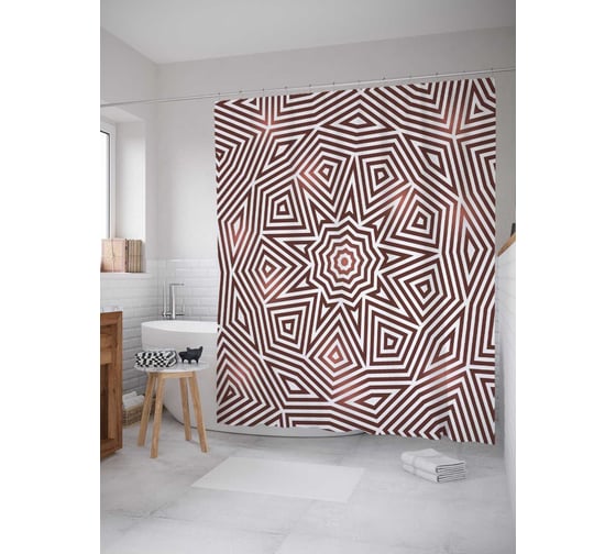 Штора (занавеска) для ванной JoyArty "Геометрическая иллюзия" из сатена, 180х200 см с крючками, sc_18627 1