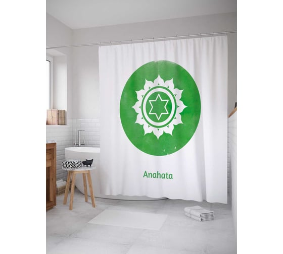 Штора (занавеска) для ванной JoyArty "Чакра анахата" из сатена, 180х200 см с крючками, sc_18768 1