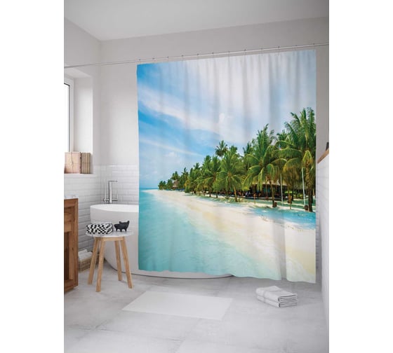 Штора (занавеска) для ванной JoyArty "Ближе к теплу" из сатена, 180х200 см с крючками, sc_13819 1