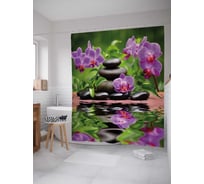 Штора (занавеска) для ванной JoyArty "Орхидеи на камнях" из сатена, 180х200 см с крючками, sc_18948