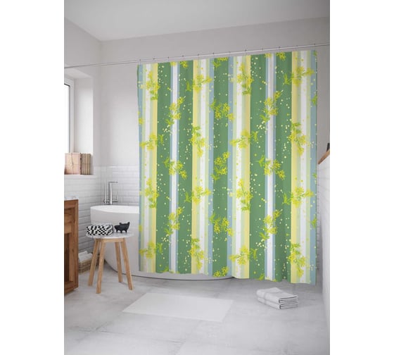 Штора (занавеска) для ванной JoyArty "Растительные полосы" из сатена, 180х200 см с крючками, sc_20772 1