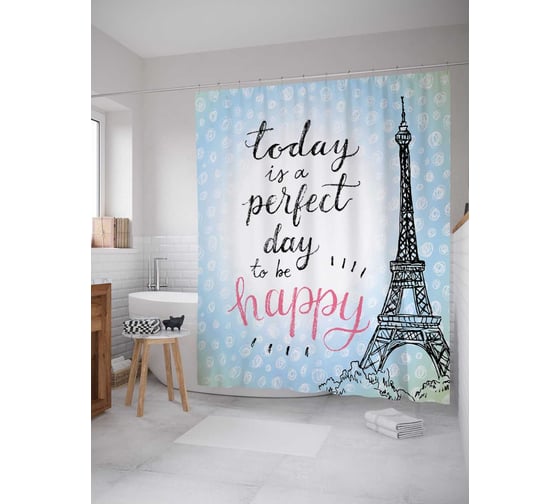 Штора (занавеска) для ванной JoyArty "Идеальный день быть счастливым" из сатена, 180х200 см с крючками, sc_16245 1