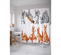 Штора (занавеска) для ванной JoyArty "Кенгуру и коалы" из сатена, 180х200 см с крючками, sc_18159