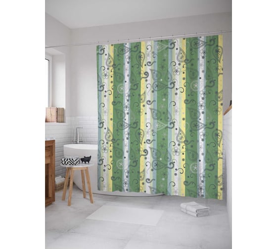 Штора (занавеска) для ванной JoyArty "Лепестки на полосах" из сатена, 180х200 см с крючками, sc_21544 1