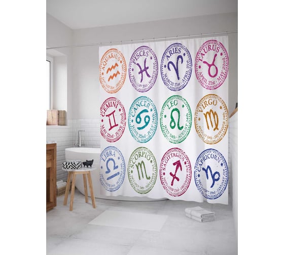Штора (занавеска) для ванной JoyArty "Наглядный зодиак" из сатена, 180х200 см с крючками, sc_18677 1