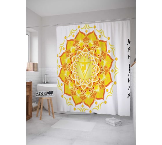 Штора (занавеска) для ванной JoyArty "Манипура чакра" из сатена, 180х200 см с крючками, sc_18758 1