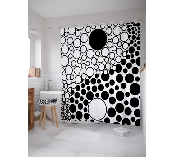 Штора (занавеска) для ванной JoyArty "Креативный инь ян" из сатена, 180х200 см с крючками, sc_18610 1