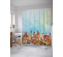 Штора (занавеска) для ванной JoyArty "Ромашково поле" из сатена, 180х200 см с крючками, sc_21177