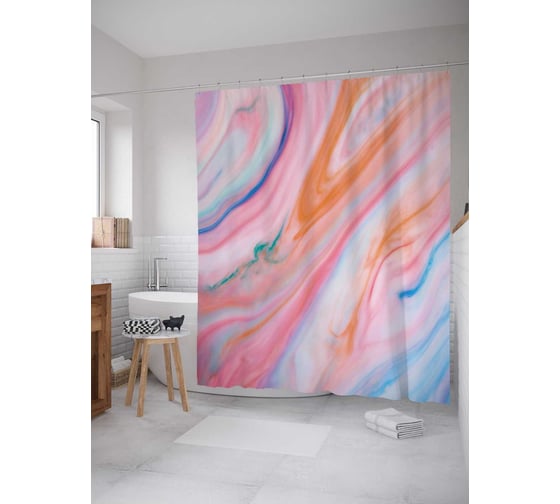 Штора (занавеска) для ванной JoyArty "Течение красок" из сатена, 180х200 см с крючками, sc_18899 1