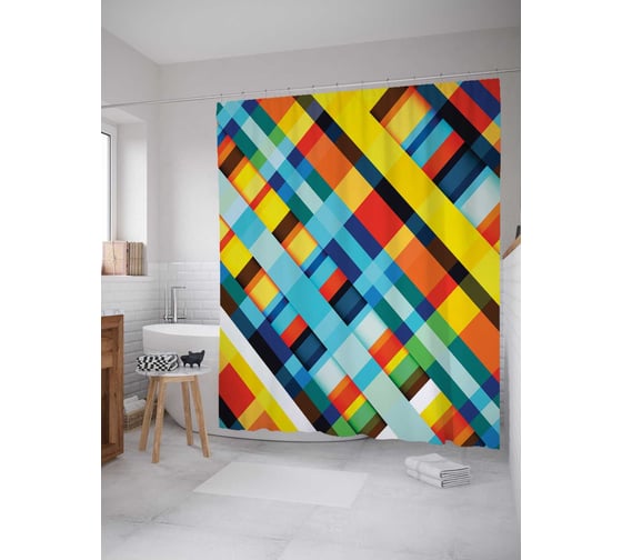 Штора (занавеска) для ванной JoyArty "Красочные пересечения" из сатена, 180х200 см с крючками, sc_20931 1