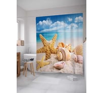 Штора (занавеска) для ванной JoyArty "Морские сувениры" из сатена, 180х200 см с крючками, sc_18928