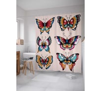 Штора (занавеска) для ванной JoyArty "Узорчатые бабочки" из сатена, 180х200 см с крючками, sc_13599