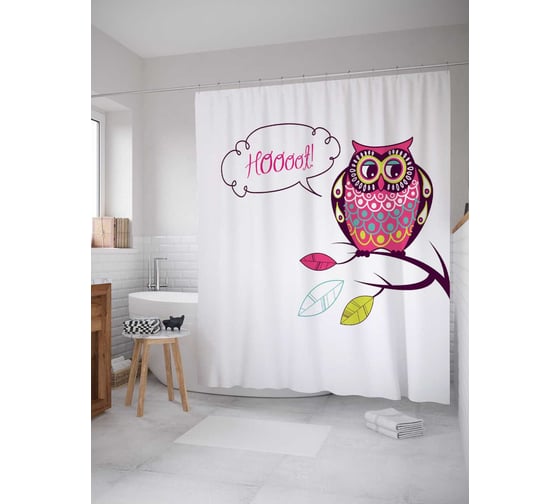 Штора (занавеска) для ванной JoyArty "Узорчатая сова" из сатена, 180х200 см с крючками, sc_15679 1
