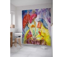 Штора (занавеска) для ванной JoyArty "Грибная магия" из сатена, 180х200 см с крючками, sc_18644