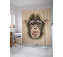 Штора (занавеска) для ванной JoyArty "Портрет обезьяны" из сатена, 180х200 см с крючками, sc_18148