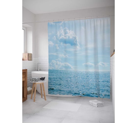 Штора (занавеска) для ванной JoyArty "Бескрайний горизонт" из сатена, 180х200 см с крючками, sc_16579 1