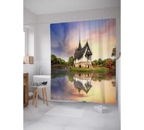 Штора (занавеска) для ванной JoyArty "Зеркальный домик" из сатена, 180х200 см с крючками, sc_16608