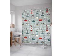 Штора (занавеска) для ванной JoyArty "Маяки и корабли" из сатена, 180х200 см с крючками, sc_16350