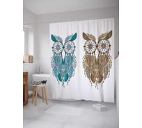 Штора (занавеска) для ванной JoyArty "Сова ловец снов" из сатена, 180х200 см с крючками, sc_15687