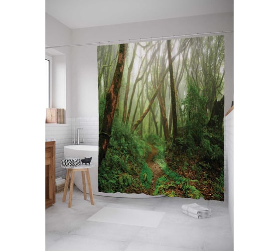 Штора (занавеска) для ванной JoyArty "Лесной коридор" из сатена, 180х200 см с крючками, sc_15754 1