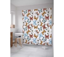 Штора (занавеска) для ванной JoyArty "Рой бабочек" из сатена, 180х200 см с крючками, sc_13613