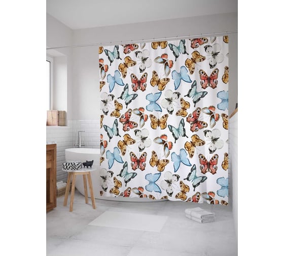 Штора (занавеска) для ванной JoyArty "Рой бабочек" из сатена, 180х200 см с крючками, sc_13613 1