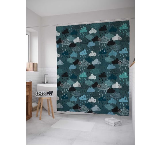 Штора (занавеска) для ванной JoyArty "Дождливый сезон" из сатена, 180х200 см с крючками, sc_19779 1