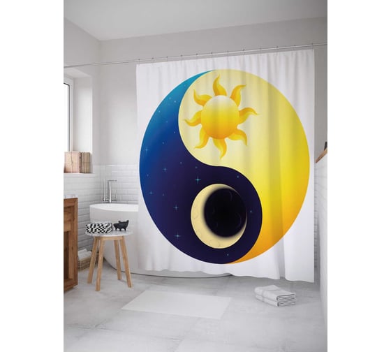 Штора (занавеска) для ванной JoyArty "Инь и ян - день и ночь" из сатена, 180х200 см с крючками, sc_18584 1