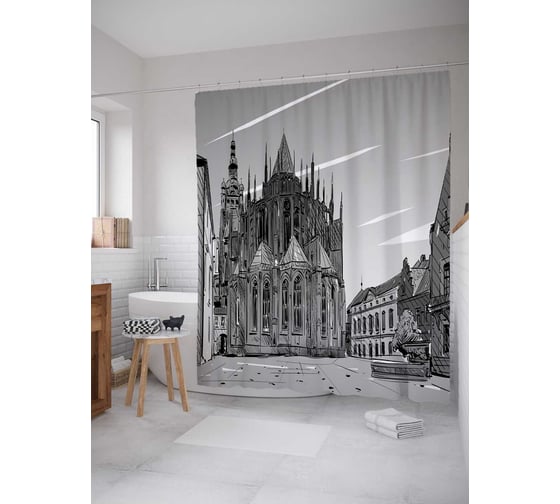 Штора (занавеска) для ванной JoyArty "Дворцовые поместья" из сатена, 180х200 см с крючками, sc_18174 1