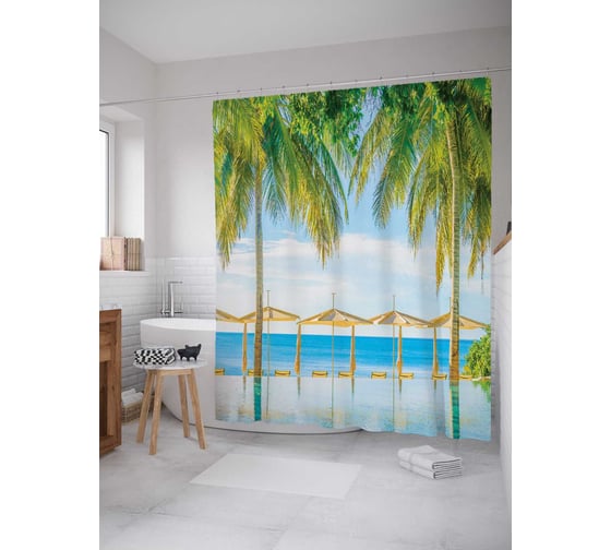 Штора (занавеска) для ванной JoyArty "Пляжный комфорт" из сатена, 180х200 см с крючками, sc_16516 1