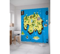 Штора (занавеска) для ванной JoyArty "Пиратский остров" из сатена, 180х200 см с крючками, sc_18571