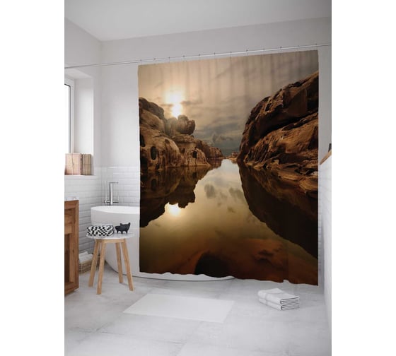 Штора (занавеска) для ванной JoyArty "Река в карьере" из сатена, 180х200 см с крючками, sc_16189 1