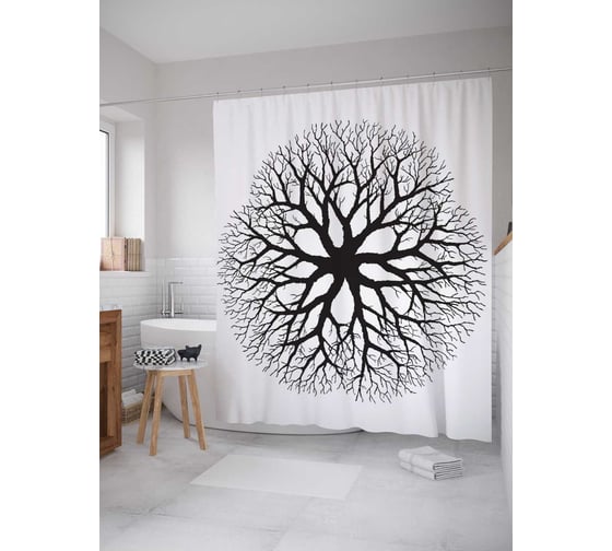 Штора (занавеска) для ванной JoyArty "Древо узоров" из сатена, 180х200 см с крючками, sc_12126 1