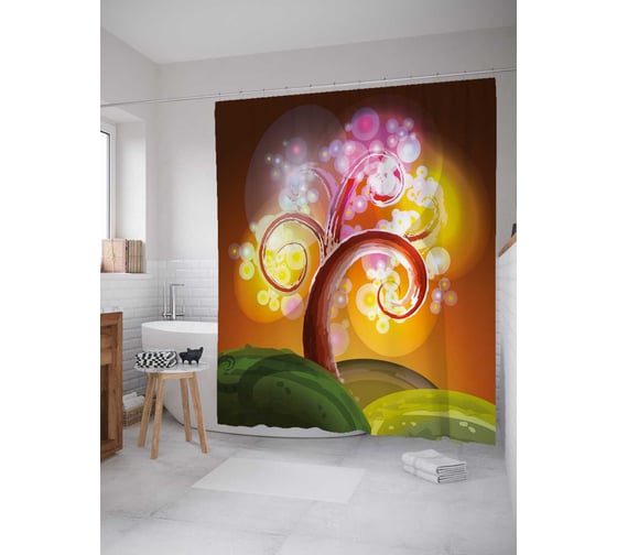 Штора (занавеска) для ванной JoyArty "Феерическое растение" из сатена, 180х200 см с крючками, sc_18188