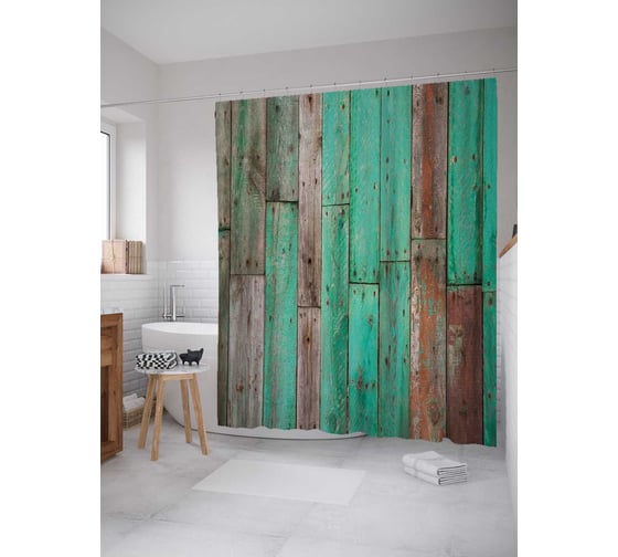 Штора (занавеска) для ванной JoyArty "Старые доски" из сатена, 180х200 см с крючками, sc_20382 1