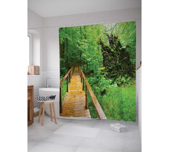 Штора (занавеска) для ванной JoyArty "Летняя зелень" из сатена, 180х200 см с крючками, sc_16094 1