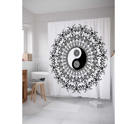 Штора (занавеска) для ванной JoyArty "Гипнотический Инь и ян" из сатена, 180х200 см с крючками, sc_18604 1