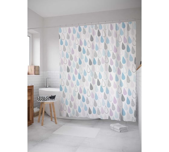 Штора (занавеска) для ванной JoyArty "Аппликация из капель" из сатена, 180х200 см с крючками, sc_19800 1