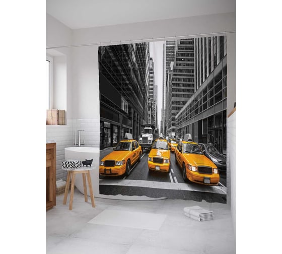 Штора (занавеска) для ванной JoyArty "Уличные пробки" из сатена, 180х200 см с крючками, sc_2036 1