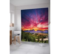 Штора (занавеска) для ванной JoyArty "Закат над горными вершинами" из сатена, 180х200 см с крючками, sc_16179