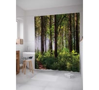 Штора (занавеска) для ванной JoyArty "Лесной тоннель" из сатена, 180х200 см с крючками, sc_15750