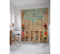 Штора (занавеска) для ванной JoyArty "Африканская радость" из сатена, 180х200 см с крючками, sc_23231