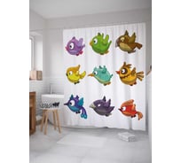 Штора (занавеска) для ванной JoyArty "Магические птички" из сатена, 180х200 см с крючками, sc_18508